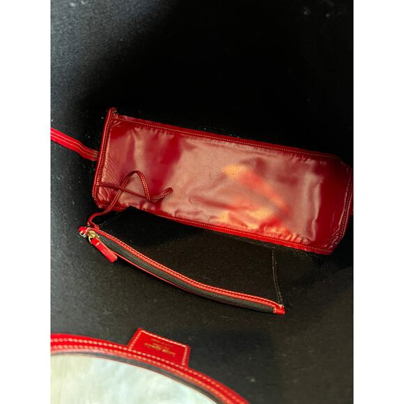Kate Spade Large Felted Wool Tote Bag Black Red Leather Trim - Picture 8 of 11